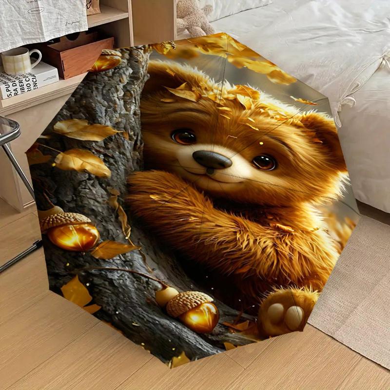 Autumn Leaf Teddy Bear with Acorns Umbrella with Foldable Design- Perfect for Outdoor, Folding Design, Iron Frame, Festival Gift, Suitable f