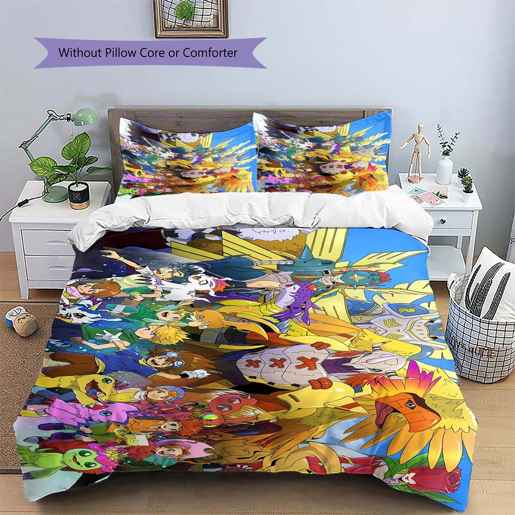 Digimon Collage Duvet Cover & Pillowcases, Digimon Fan Bedroom Bedding, Perfect Gift.chl