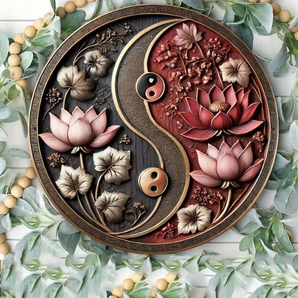 

Metal Wall Art Yin Yang Lotus 20x20 cm Flat Print Home Decor