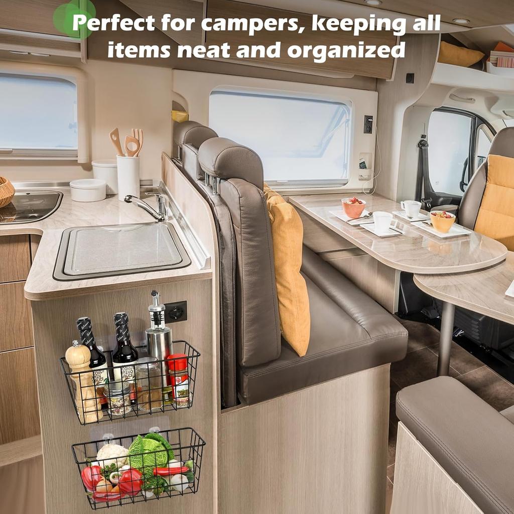 2 Pack Hanging Kitchen Baskets, Adhesive Wire Wall Storage Basket, No Drilling Hanging Fruit Baskets, Cabinet Door Organizer for Kitchen Bathroom