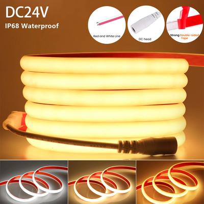 COB LED Strip Light IP68 Vattentät CRI90 Flexibel LED-tejp DC24V 320LEDs/m Silikonrör High Density Liner LED Strip-lampa