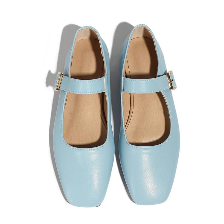 Spring and Autumn New Turmeric Velvet Mary Jane Flat Shoes Comfortable Square Head Buckle One Word Belt Two Wear Women's Shoes