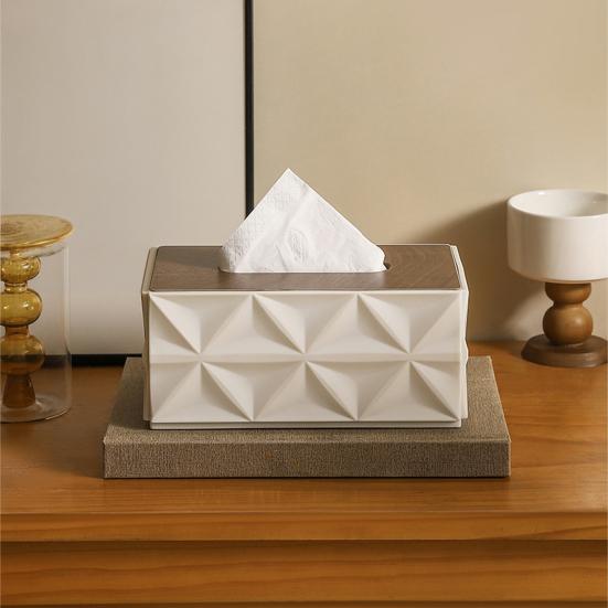 Tissue Box with Wood Lid, Large Capacity Waterproof Tissue Holder, Simple Style Desktop Tissue Dispenser for Home And Office