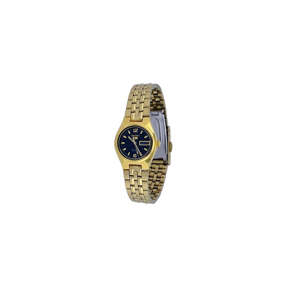 Seiko Seiko 5 Gold Tone Stainless Steel Case Black Dial Day Date Automatic Watch SYMK38K1