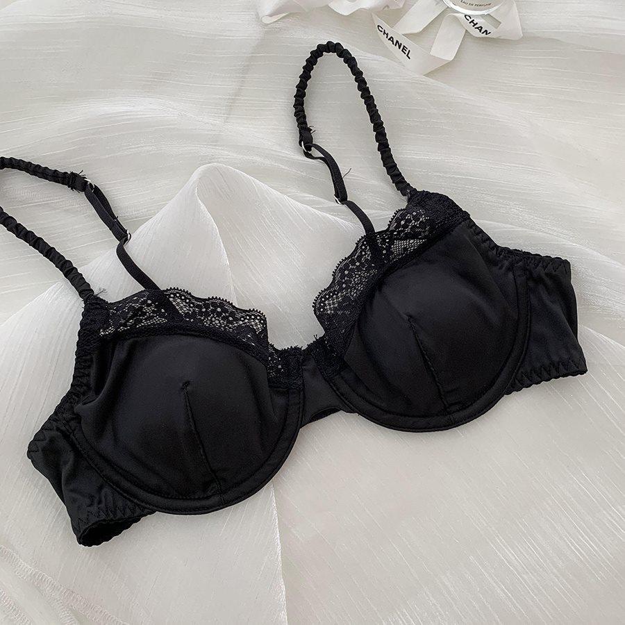 French Lace Push-Up Lingerie Set: Slimming Satin Underwire Bra for Large Busts