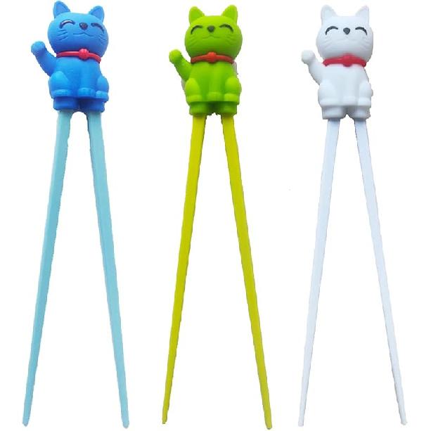 Cute Tableware Learning Training Helper Chopsticks for Kid Beginner Adult (3pcs, Lucky cat) Lucky cat