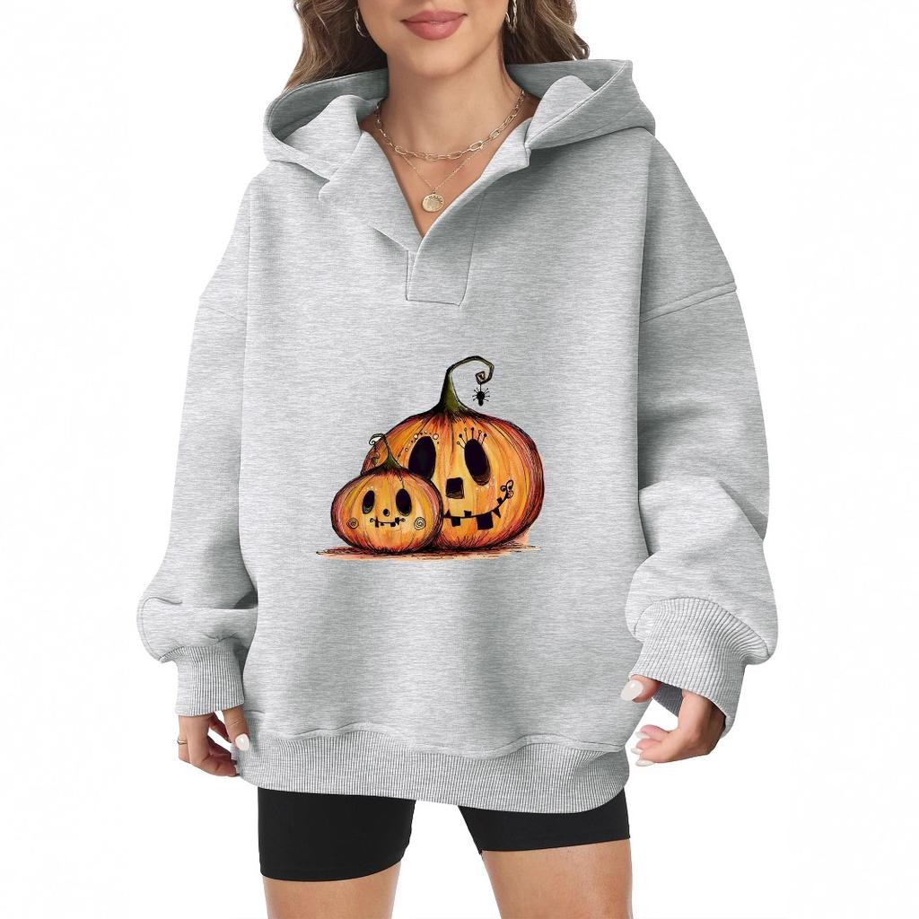 2025 real pumpkin autumn and winter Halloween velvet hooded sweater female American trendy cartoon printing thickened