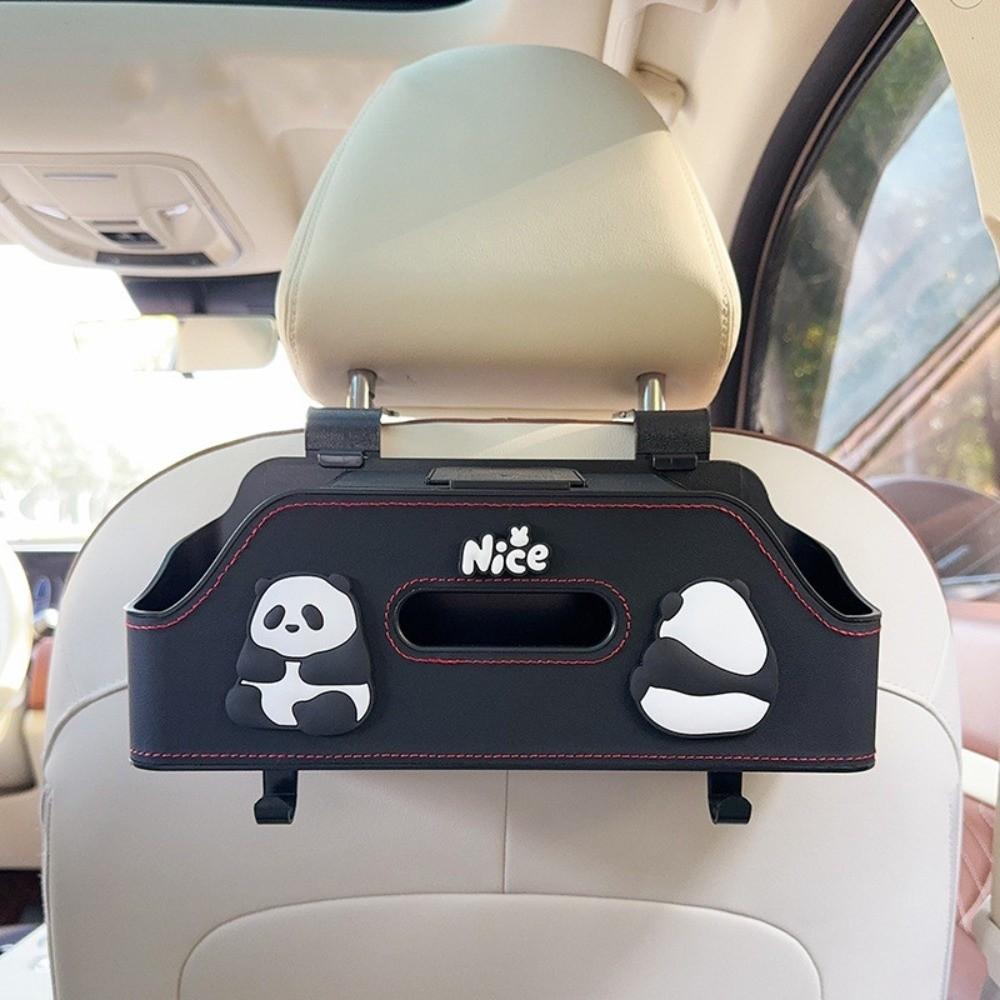Cartoon Panda Capybara Car Seat Back Storage Box Multifunctional with Hook Tissue Box Convenient Portable Hanging Bag Universal