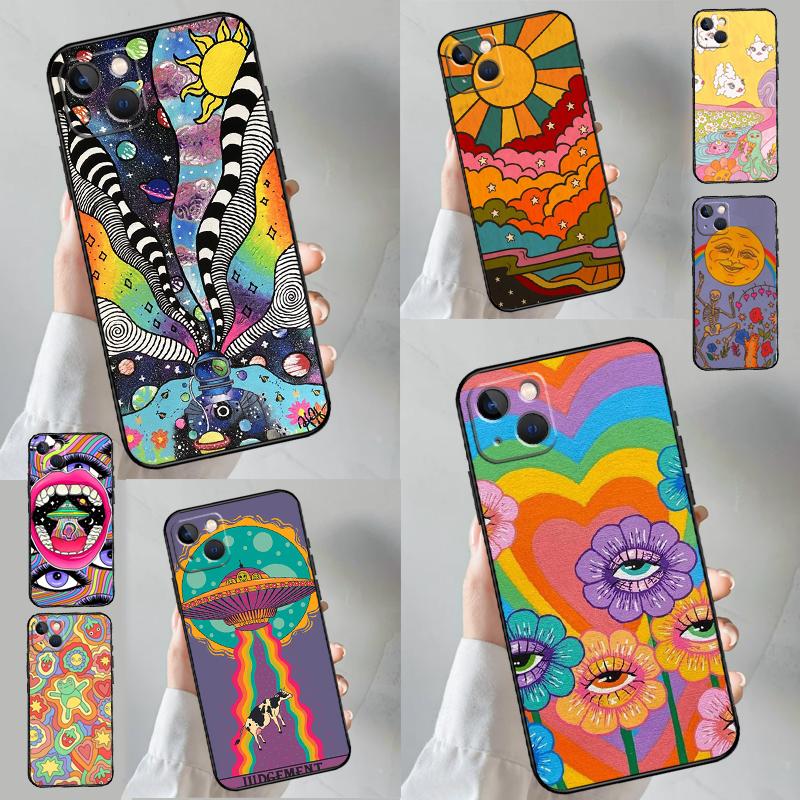 Cute Indie Hippie Case For iPhone 16 15 14 13 12 Mini 11 Pro Max X XR XS 7 8 Plus Soft Bumper Cover