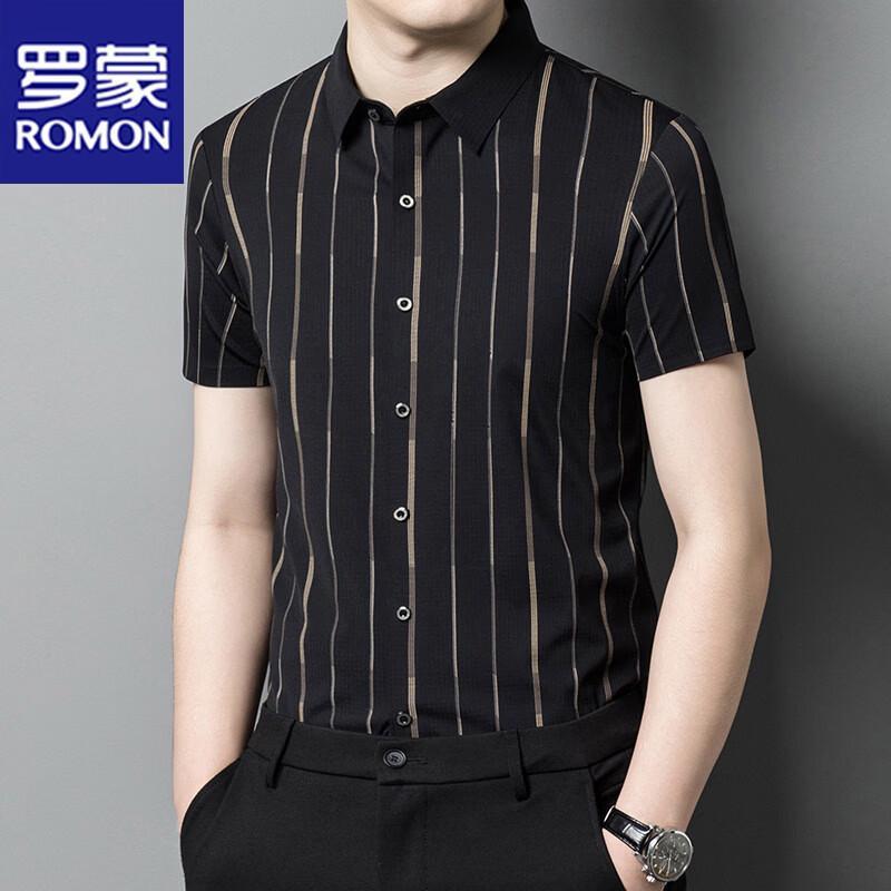 ROMON Men s Ice Silk Short-Sleeve Striped Shirt 54