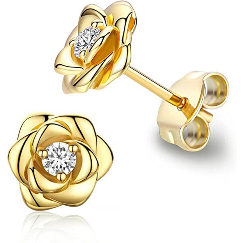 Rose series small fragrant wind earrings, flower design exquisite fashion sweet wind, versatile temperament stud earrings