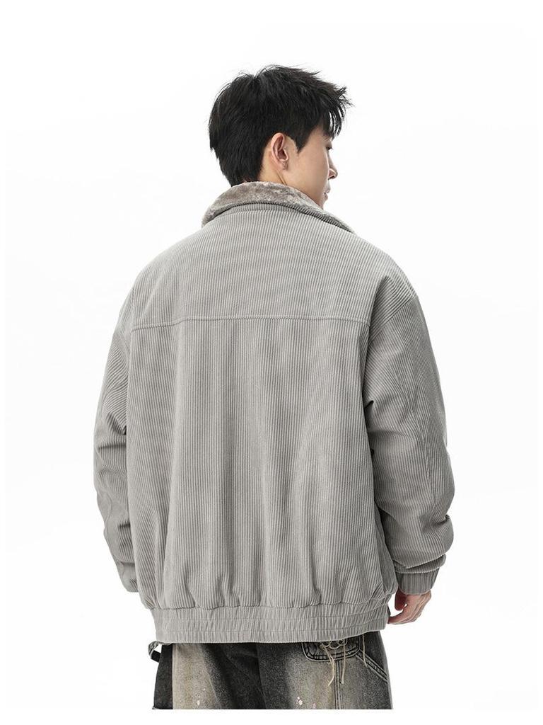 2025 Men's Japanese Retro Fur Collar Cotton Padded Jacket - Warm, Casual, Loose Fit Fashion Top for Autumn/Winter