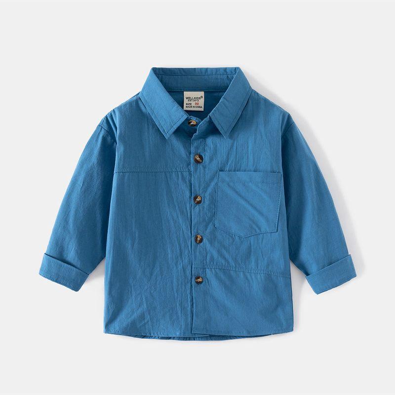 Children's Spring and Autumn Long-Sleeved Shirts for Boys, Casual and Fashionable Long-Sleeved Shirts for Boys, Solid Color Clothes for Baby Boys