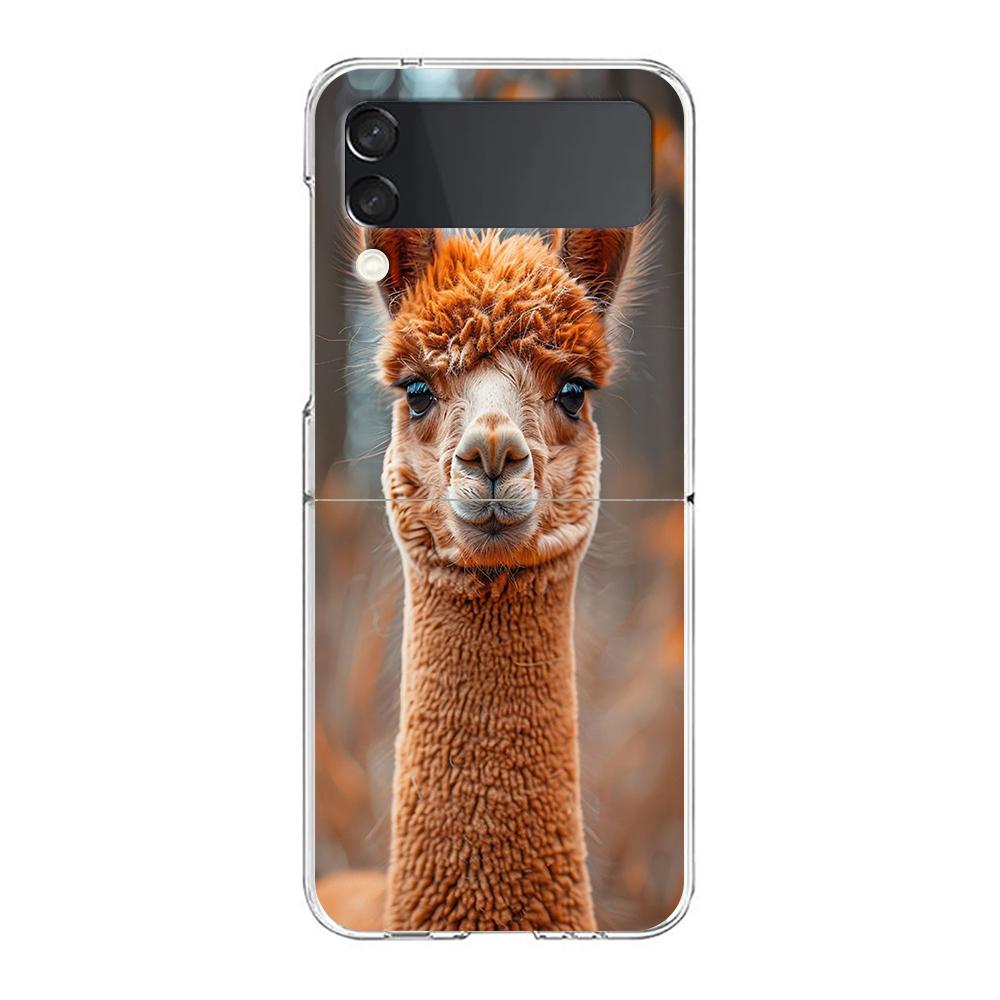 Phone Case For Samsung Galaxy Z Flip 3 4 5 Hard Folding Clear PC Bumper Kawaii Alpaca lovely For Samsung Z Flip 6 Back Cover