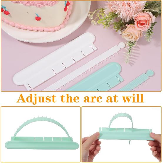 3 Pcs Fondant Cake Arc Ruler, Adjustable Premium Plastic Decorative Marking Divider Cake Framing Tool Round Lace Baking Measuring Pastry Flower