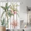 Tropical Botanical Shower Curtain, Vibrant Palm Leaves & Flowers Print, Fade-Resistant, All-Season Bath Decor