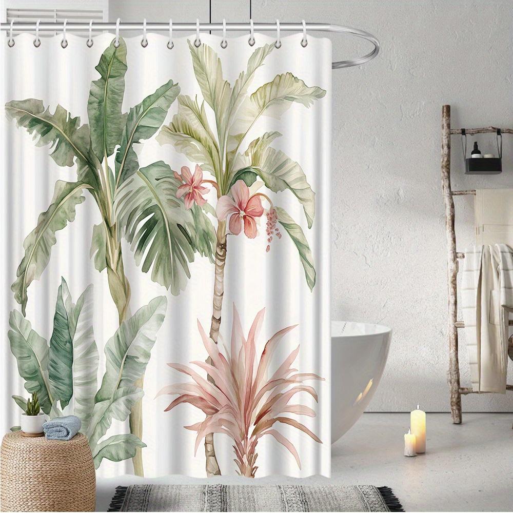 Tropical Botanical Shower Curtain, Vibrant Palm Leaves & Flowers Print, Fade-Resistant, All-Season Bath Decor