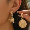 Ocean Style Asymmetrical Conch Starfish Dangle Earrings for Women Metal Textured Scallops Shell Earring Beach Mismatched Jewelry