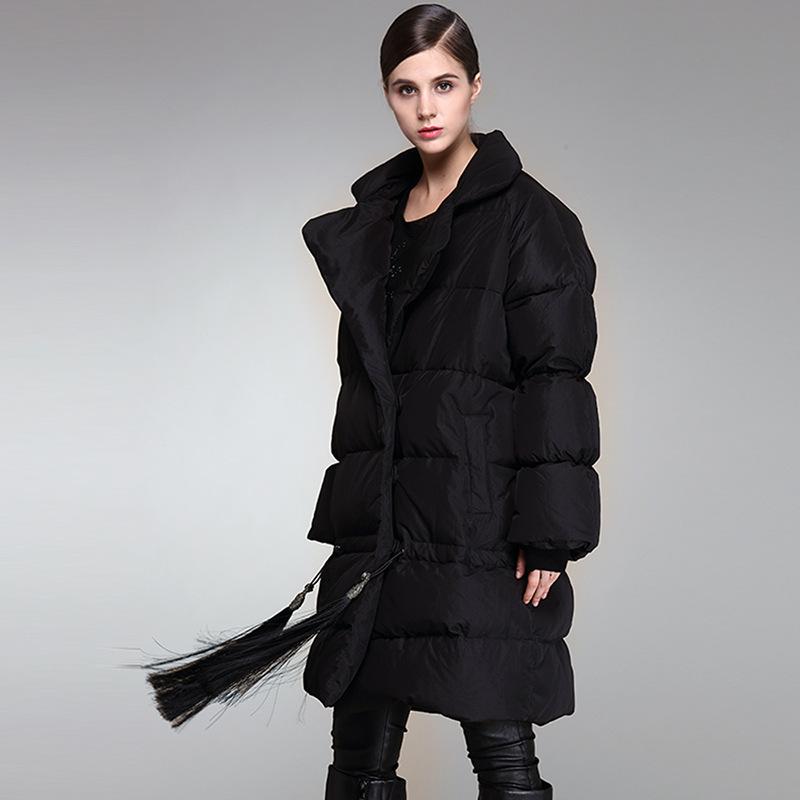 Europe, America, autumn and winter new thickened loose fringed women's clothing white duck down jacket women's medium and long one