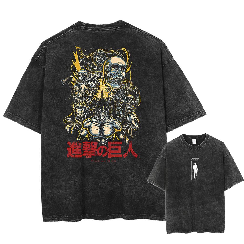 Hot Anime (Attack on Titan) Eren Yeager Graphic Washed T-Shirt Men s Oversized Manga T-Shirts Cotton Tee Men s Harajuku T-Shirt XL