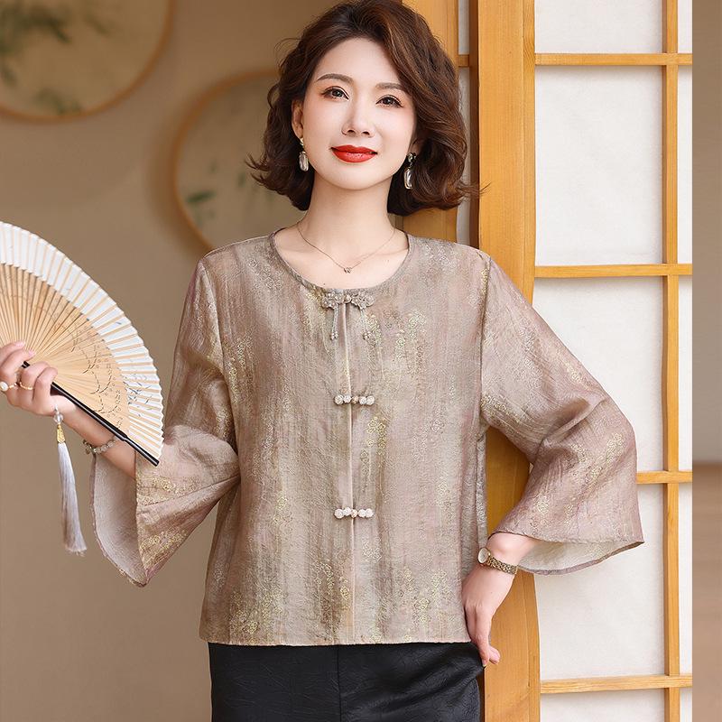 

Стильная летняя хлопково-льняная рубашка для мам среднего возраста - Мода 2025 2XL (105-120 jin)