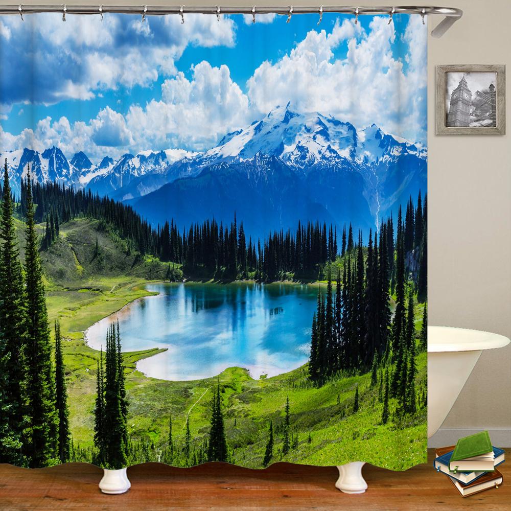 Shower Curtain natural forest scenery 3D Printing Shower Curtain Polyester Waterproof Fabric Bathroom Home Decor Curtain 180x180