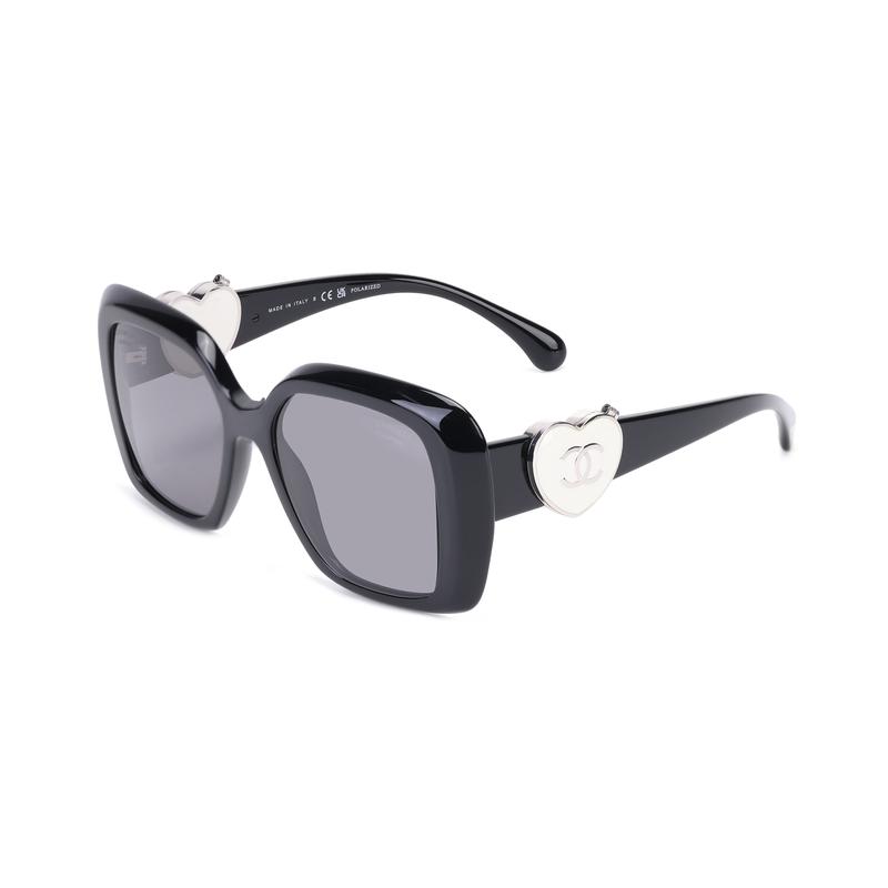 

CHANEL Engraved Logo Acetate Irregular Sunglasses Women s Black чорний