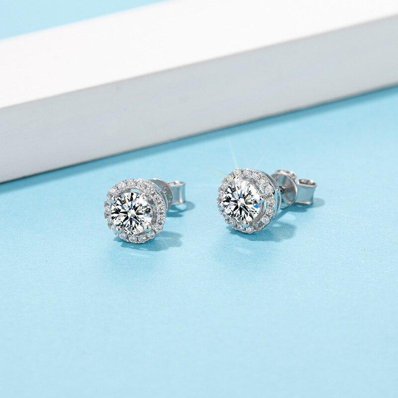 

1.0ct Муассанит Алмаз Стерлингового Серебра 925 Пробы Бриллиантовой Огранки D Цвет Серьги-гвоздики Ювелирные Изделия Для Женщин Подарок Подруге