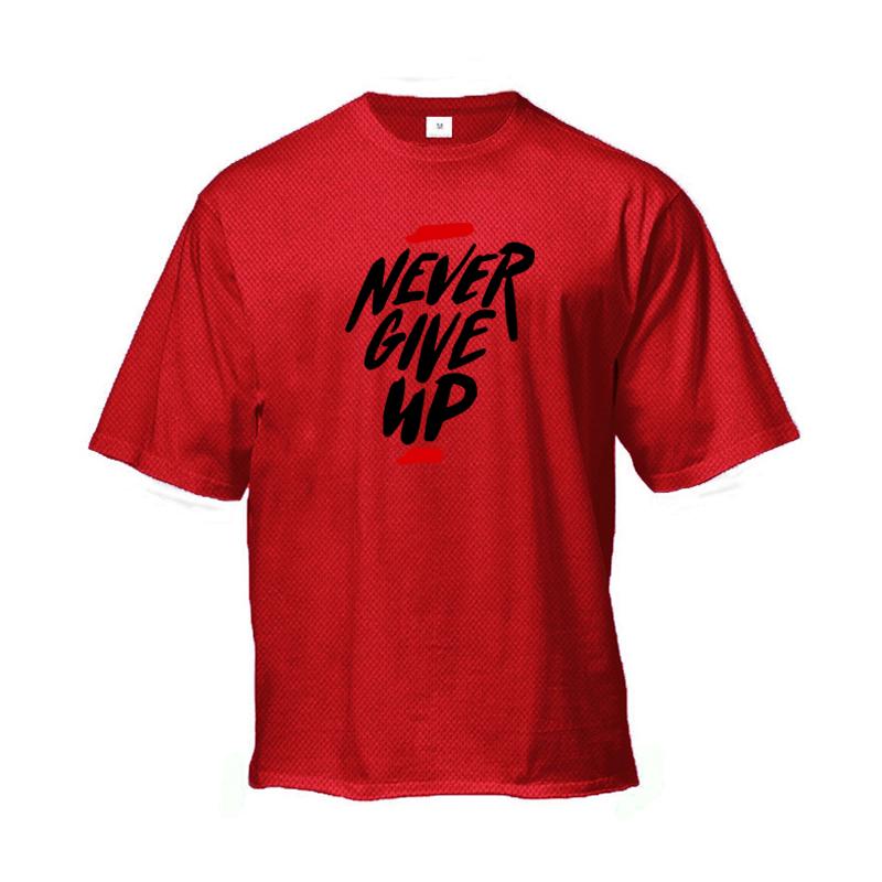 Muscleguys Never Give Up Printed Mens Loose Running T-shirt Summer Quick Dry Gym Fitness Clothing Bodybuilding Sports Half Sleeve T Shirt