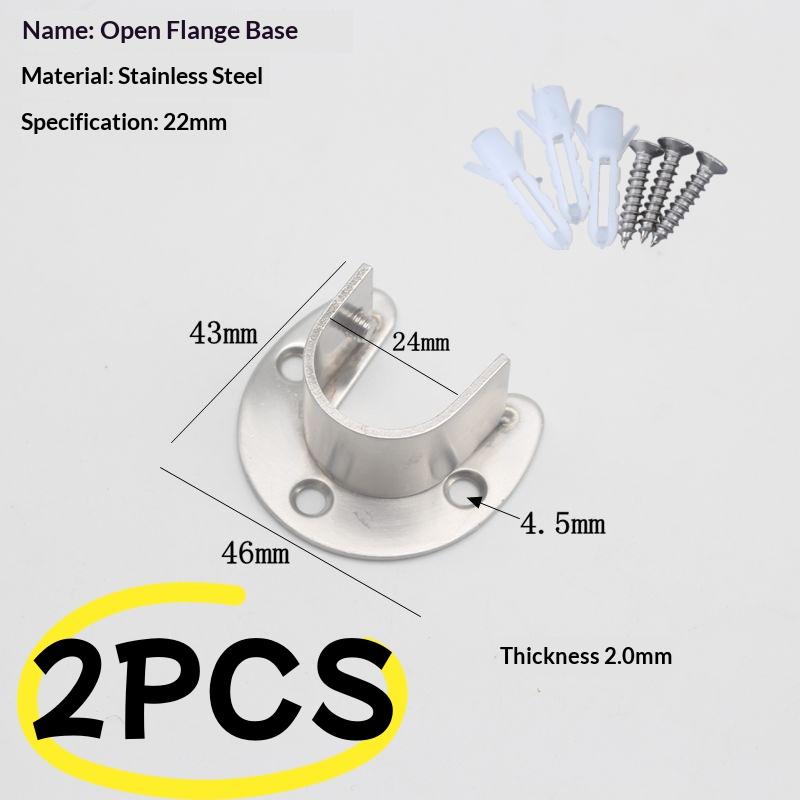 1/2Pcs Curtain Rod Tube Hook Fixed Support Bracket Seat Stainless Steel Flange Seat Wardrobe Hanger Rod Fixing Hardware Parts