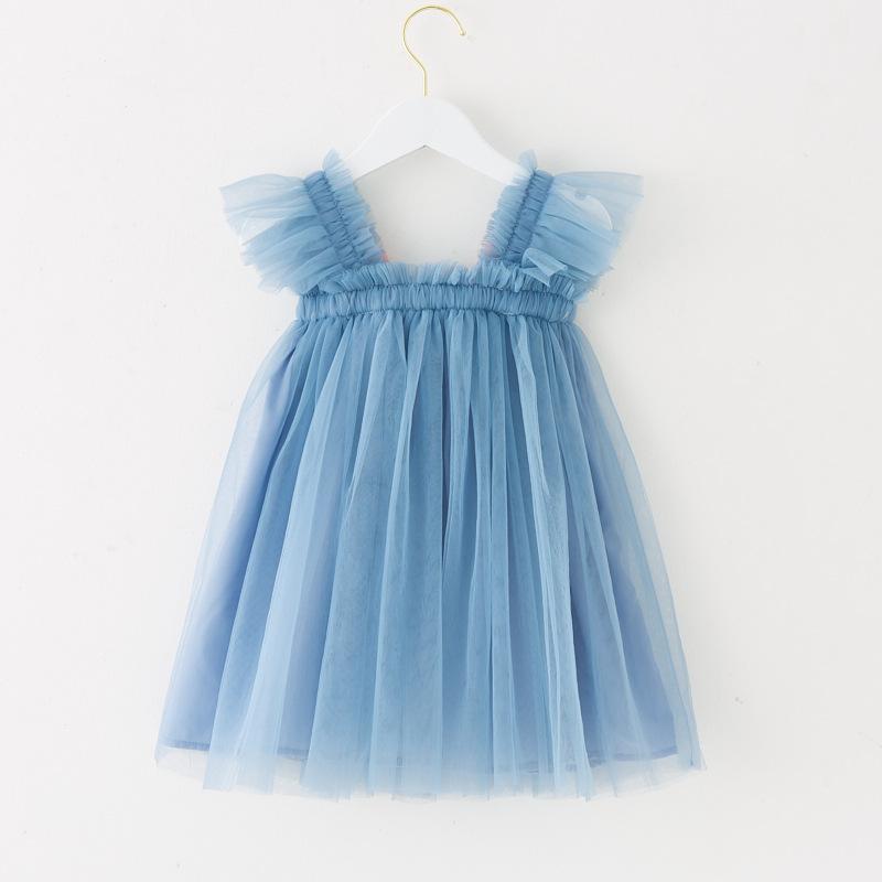 Children's New Children's Dress Three-dimensional Flower Flying Sleeve Dress Flower Child Mesh Shaggy Dress Girls Slip Dress