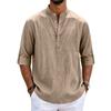 Men's Linen Long Sleeve Shirt Loose Fit Stand Collar Button Placket Casual Cotton Blend Pullover Shirt for Everyday Wear