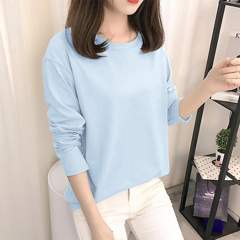 Autumn Korean Cartoon Bottoming Tops - Women's Long-Sleeved T-Shirts In Solid Colors