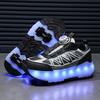Black Technology Middle School Child Runaway Shoes Roller Skating Boy Classmate Double Wheel Burst Shoes Student Skates Girls Four Wheels with Lights