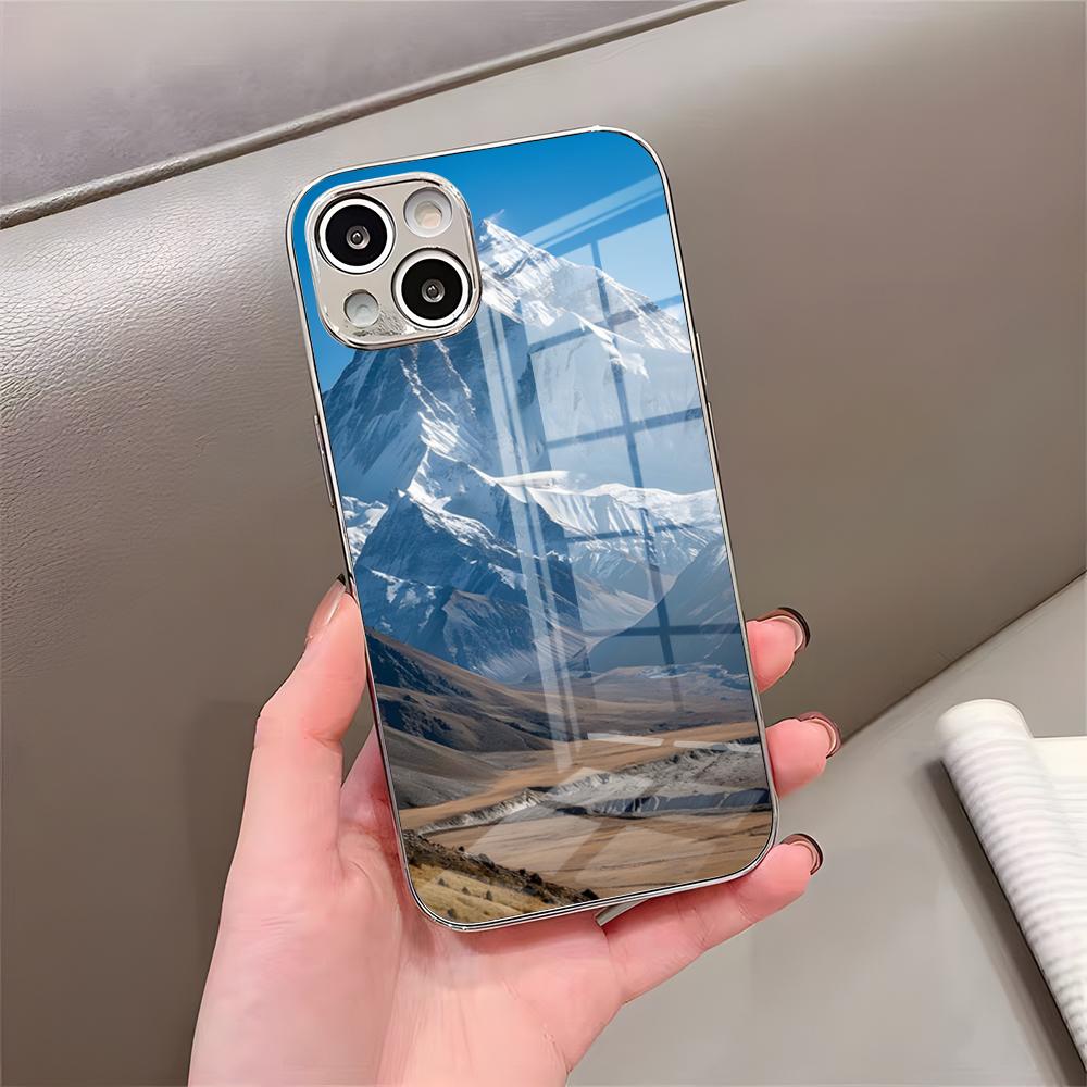 Everest Mountain Phone Case For IPhone 17 Pro Max 15 Pro 16 14 Plus 12 13 Mini 11 Pro Shockproof Electroplated Glass Cover