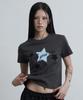 Aejeuyua Star Patch Loose Crop T-Shirt Charcoal