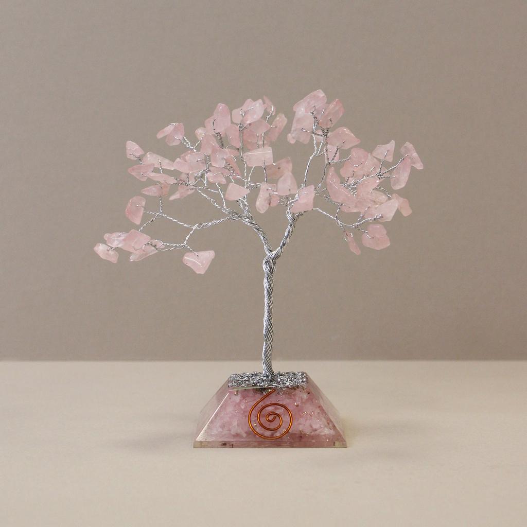 Rose Quartz Crystal Tree Orgonite Base 80 Gemstones