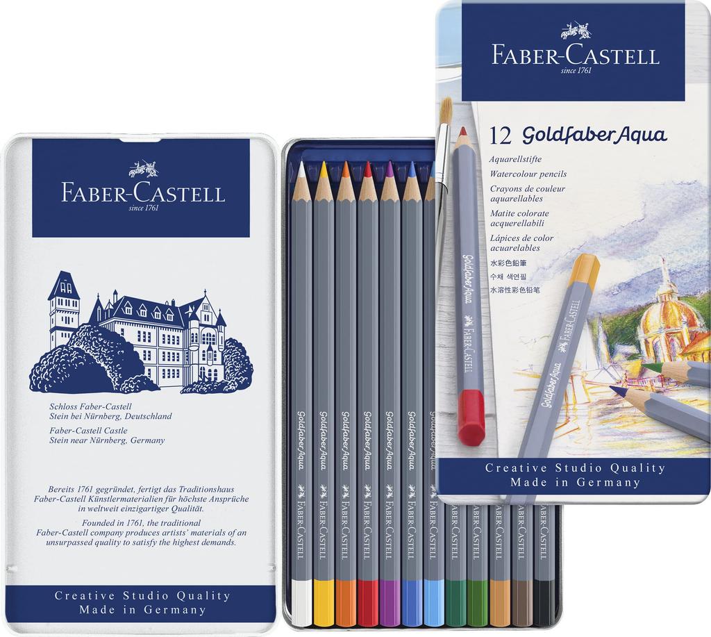 Goldfaber Aqua Watercolor Pencil 12 Colors In a 114612 Faber-Castell Set, Tin,