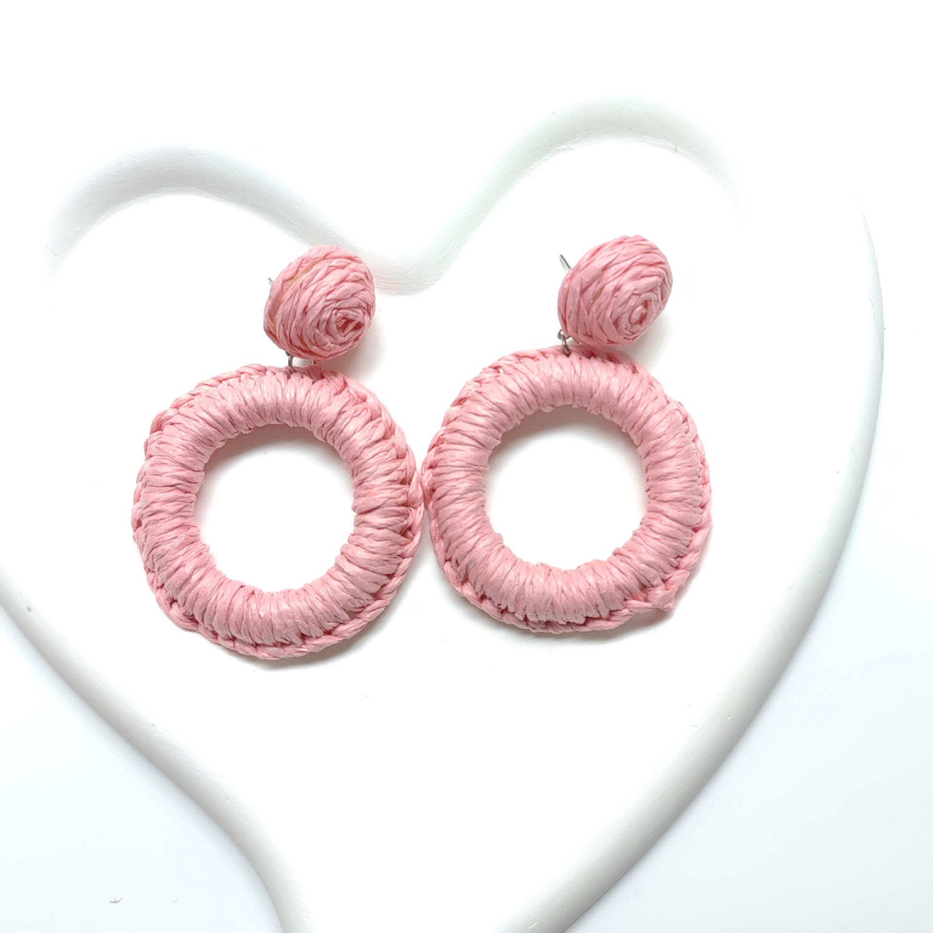 Bohemian Raffia Round Chandelier Earrings - Geometric Drop Style for Women