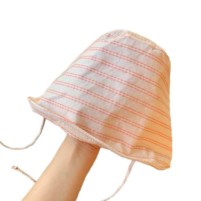 Striped large brim wrap-around fisherman's hat children summer UV protection fashion sunshade versatile thin sunscreen hat