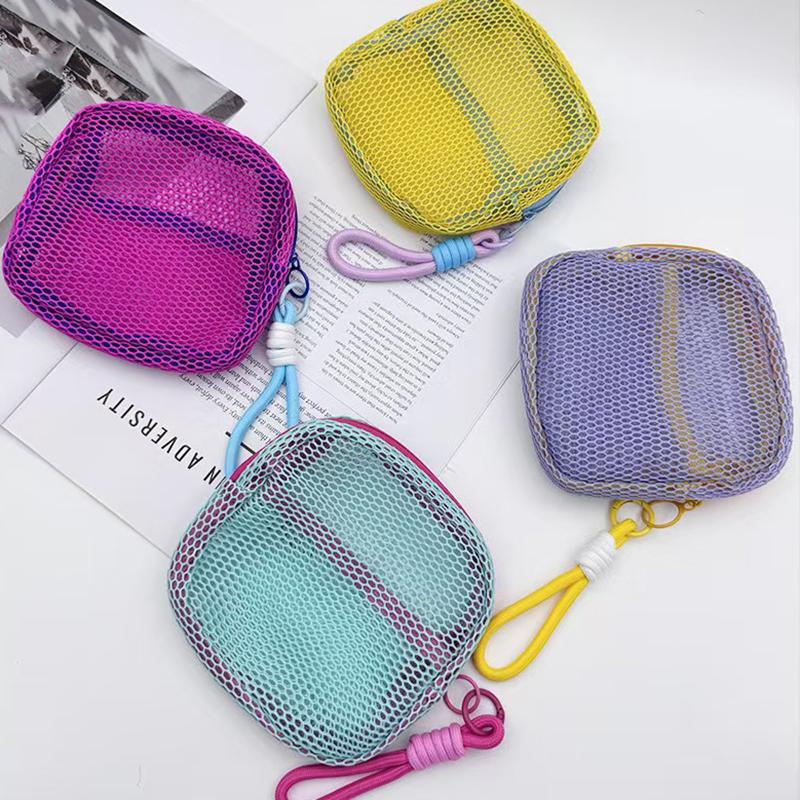 Large Capacity Mesh Storage Bag Breathable Zippered Portable Organizer for Travel Cosmetics Gym Small Items