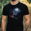 T-Shirt Men Fox In Moonlight Motif Cotton Size XS To 5XL