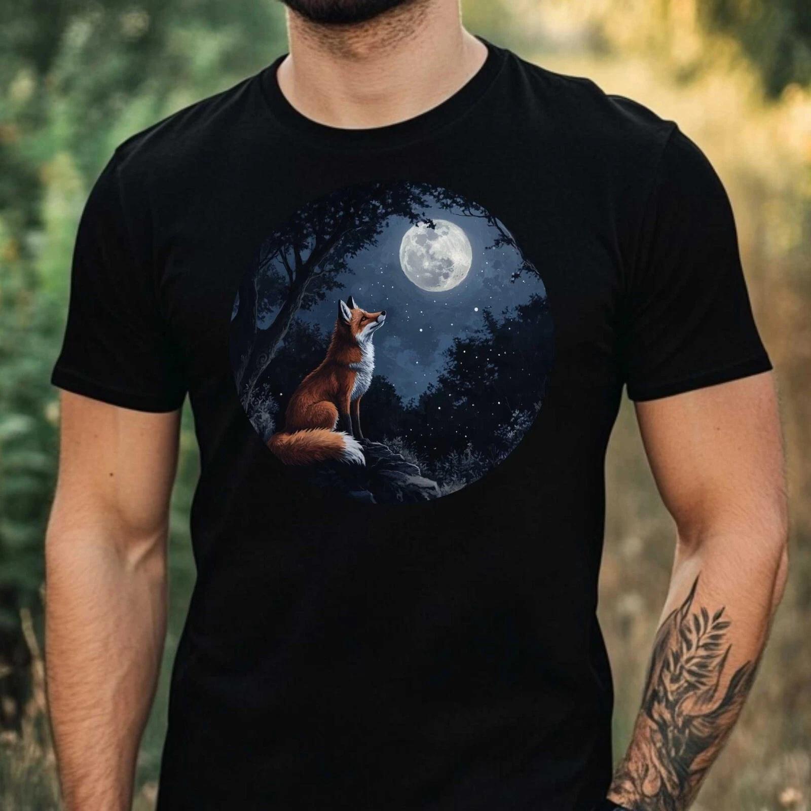 T-Shirt Herren Fuchs im Mondlicht Motiv Baumwolle Größe XS bis 5XL XXXXL