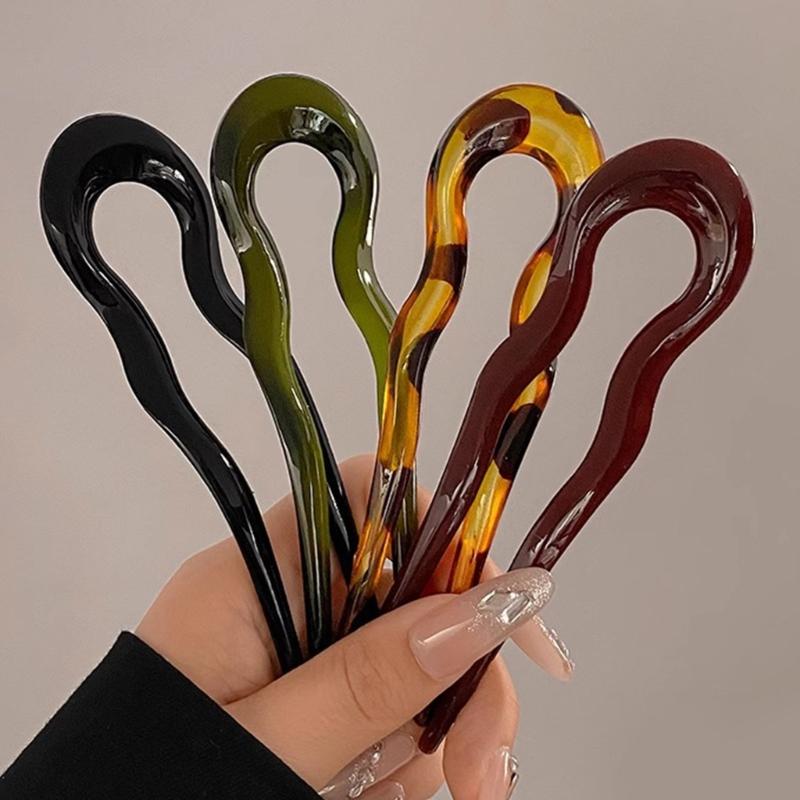 Wavy U Shaped Hair Stick for Stylish Hairstyles Elegant 2 Prong Updo Pin for Women Girls Handmade Headwear Accessories