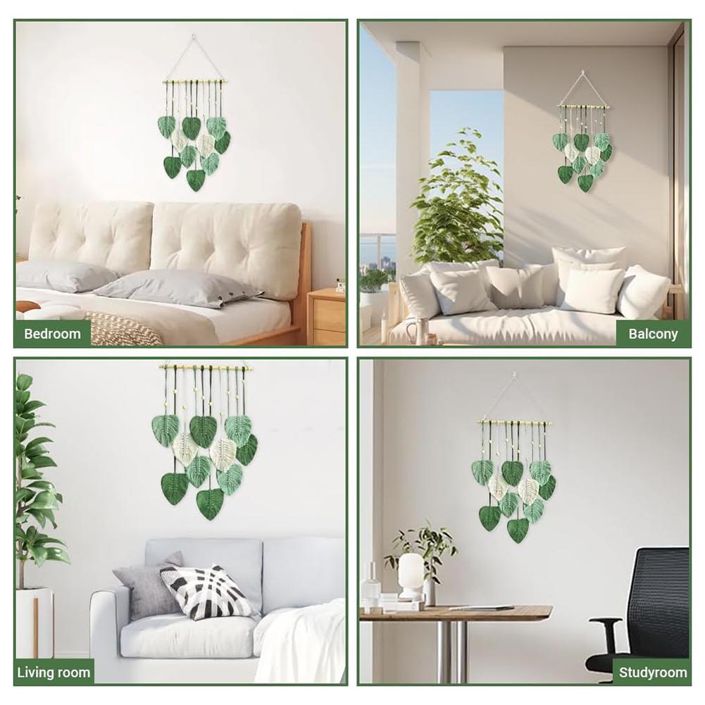 Wind Chimes & Hanging Decorations Bedroom Parts Handcrafted Woven Wall Tapestry: Leaf-Design For-Stylish Living Room Décor