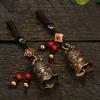 Brass Double Dragon Bell, Retro, Vintage, Car Key Bag Pendant, Handmade Rope, Craftsmanship, Five Emperor Money Accessory