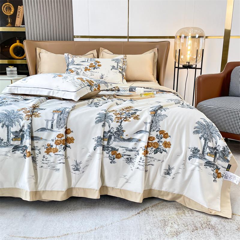 Edredón de Hielo de Seda de Verano Ropa de Cama Ligera de Satén Lavado Manta de Aire Acondicionado Tamaño Individual Queen