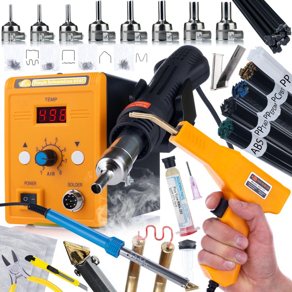 858D Hot-Air Kit + Welder + Soldering Iron 80W + Flux + 5 Nozzles + 3 Meshes + 6 Types Of Solder 50G + Case + Accessories