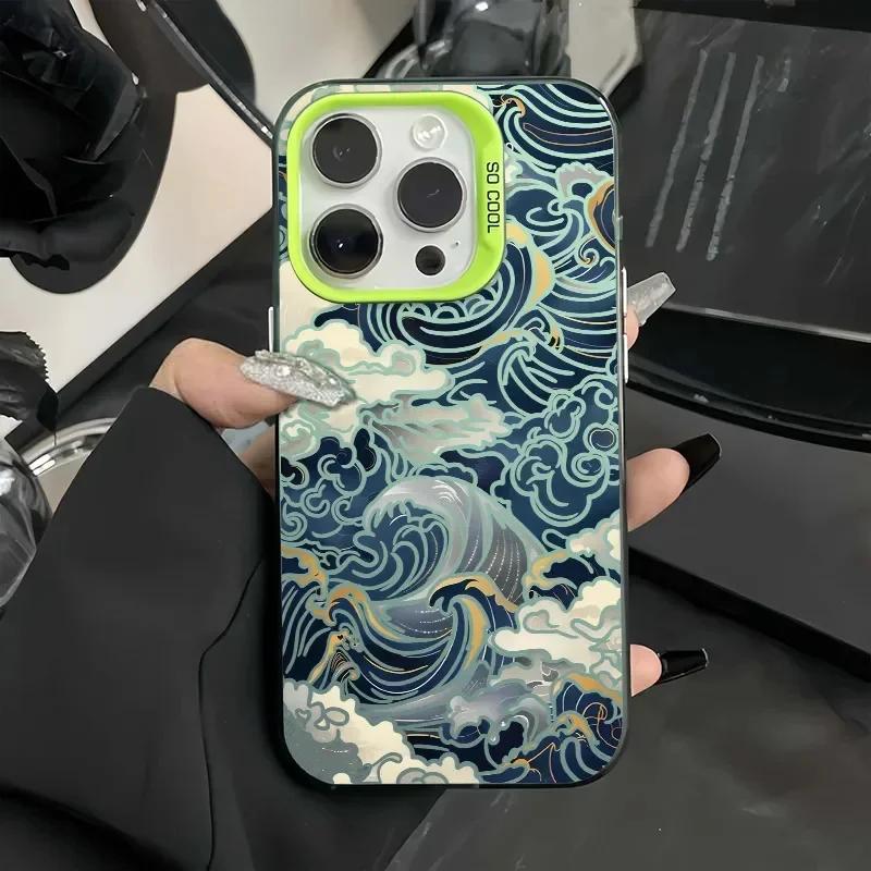 Japanese Waves Electroplate Silver IMD Case for  Redmi Note 14 13 12 11 Pro Plus 5G 12S 11S 10S Redmi 14C 13C 13 12 Cover