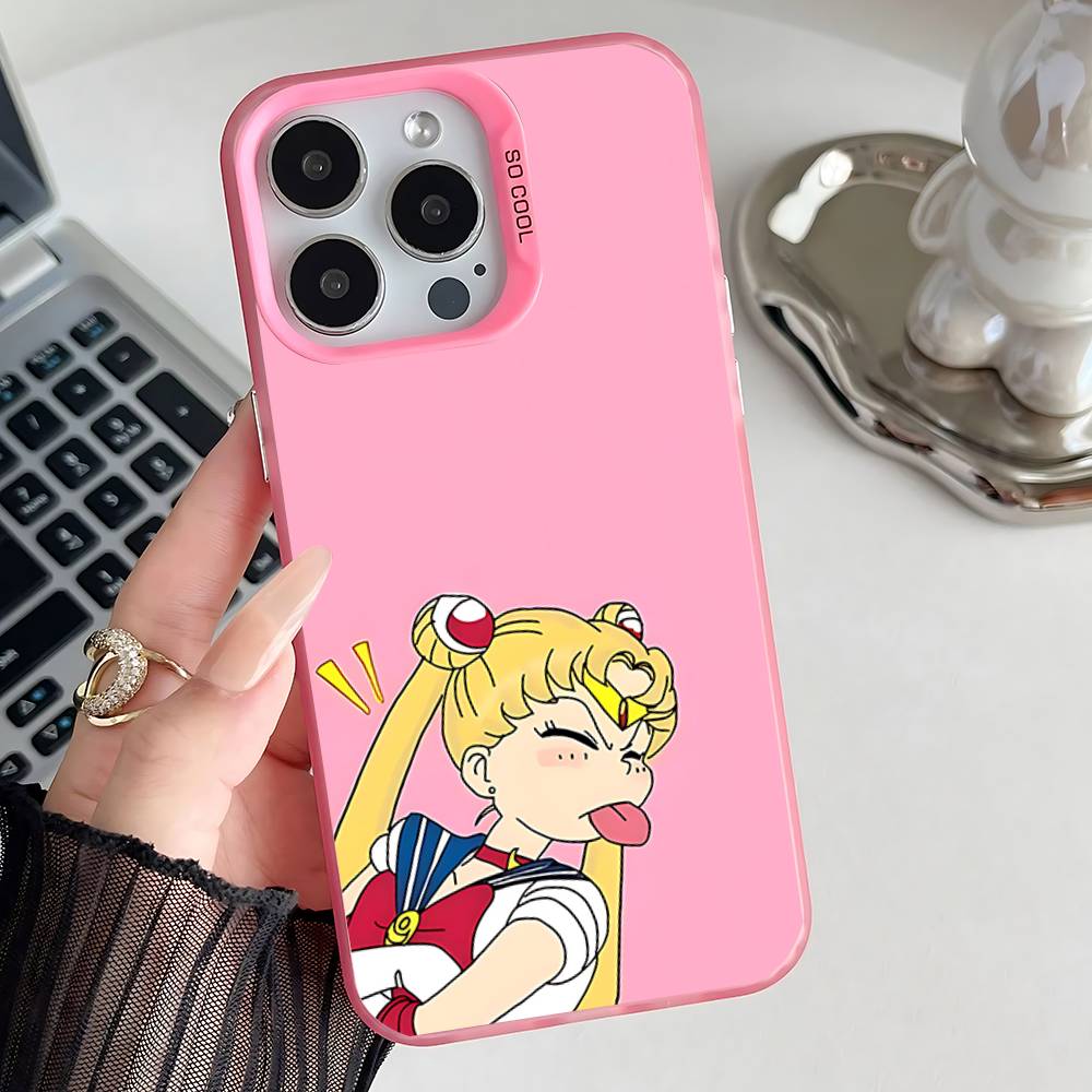 Handyhülle für iPhone 17, 16, 15, 14, 13, 12, 11, Pro, XS, Max, Plus, Mini, SE Anime S-Sailor-M-Moon Pink Candy Matte Shockproof Cover